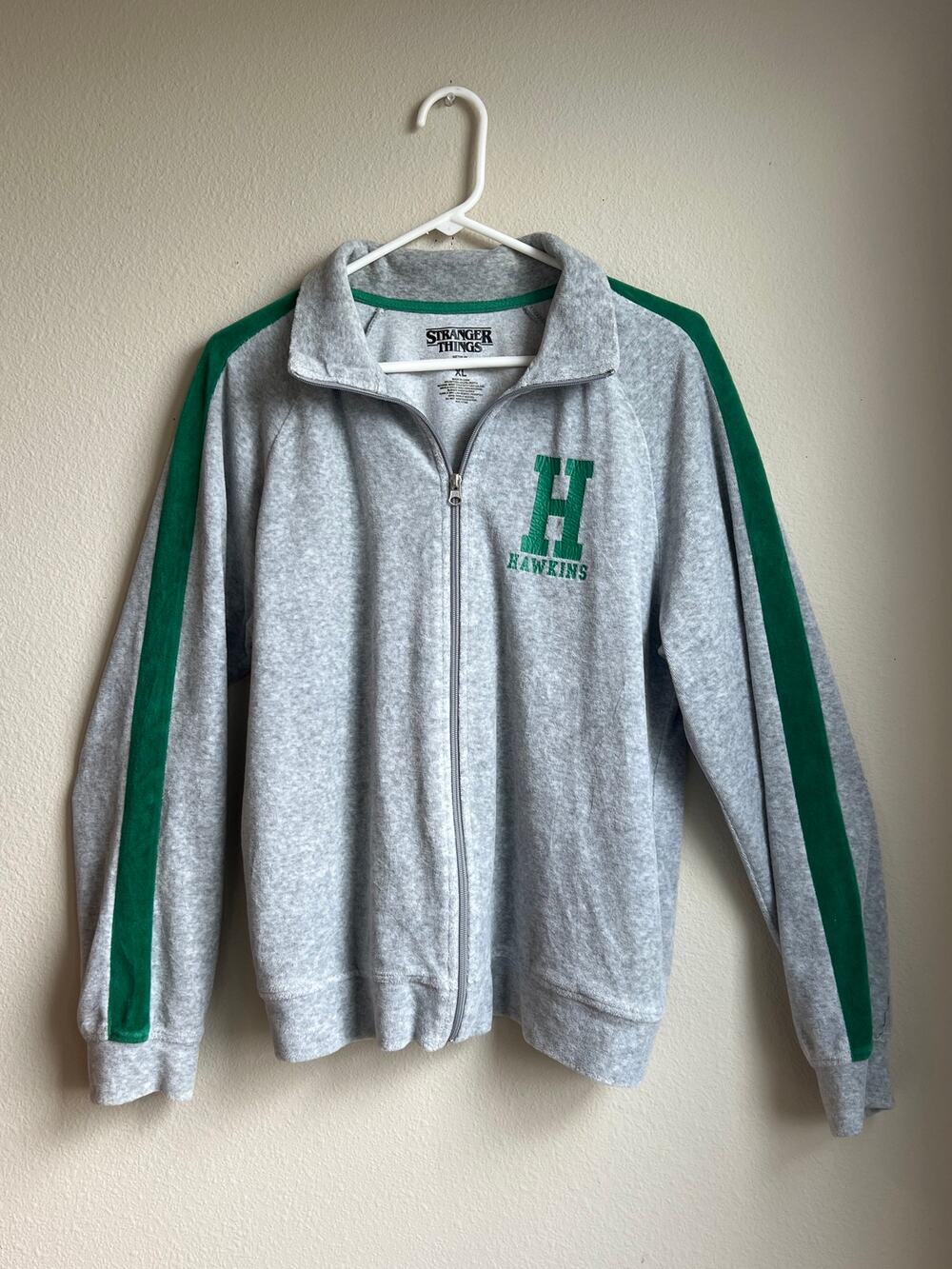 Netflix Stranger Things Hawkins High School Zip Up Track Jacket Grey Green XL